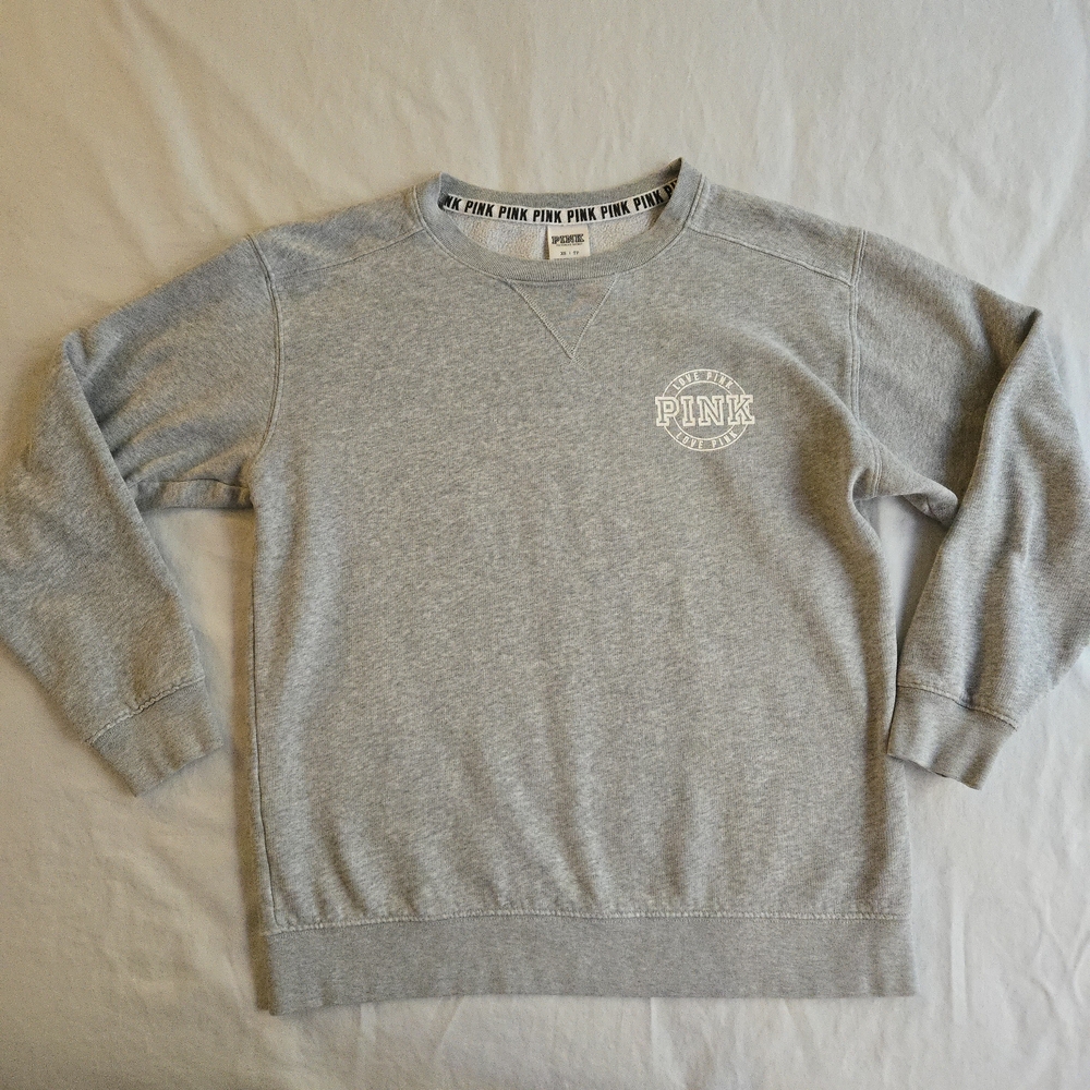 PINK Victoria's Secret Light Gray Logo Sweatshirt Y2K Lounge Collegiate